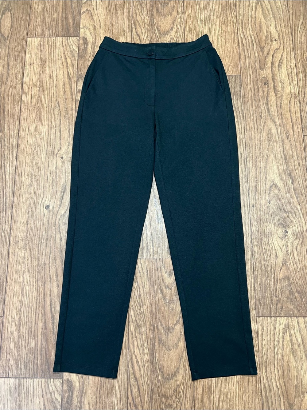 EILEEN FISHER Taupe Black Ankle Pants Elastic Waist RN 78121/CA 63918 OBK SZ XS